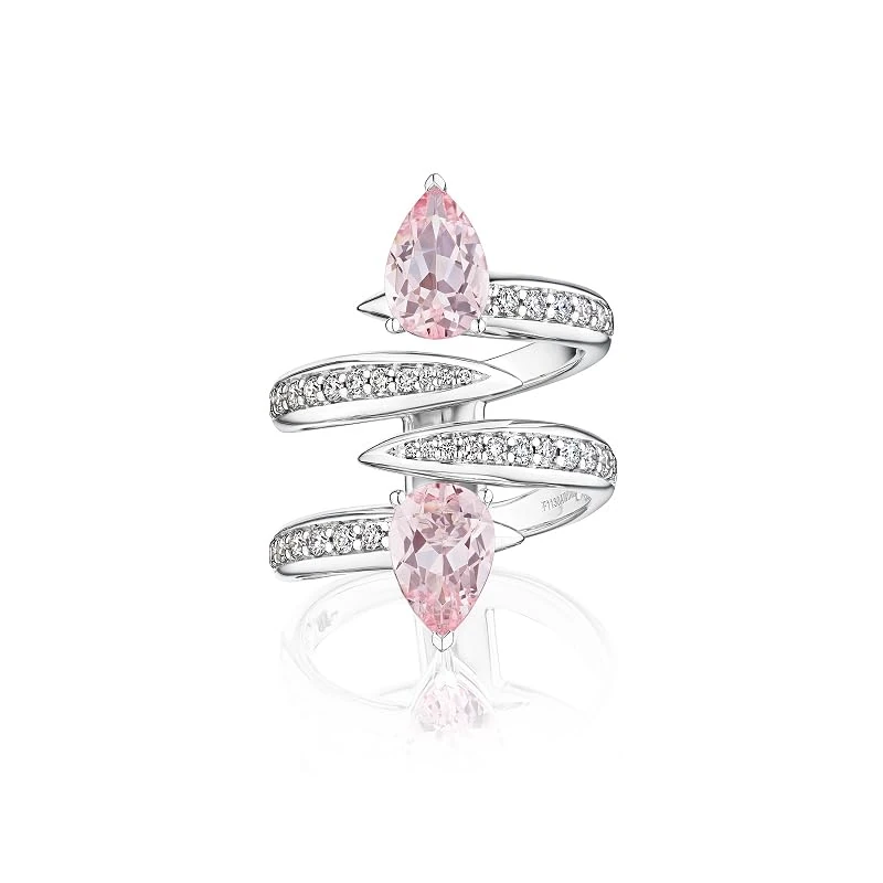 Hueb,18k Amazonia (cocar) White Gold Ring With 0.54 Cts Vs-Gh Diamonds And Morganite,7