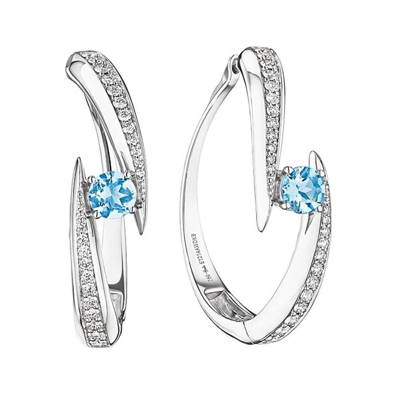 Hueb,18k Amazonia (cocar) White Gold Earring With 0.66 Cts Vs-Gh Diamonds And Aquamarine,ONE SIZE