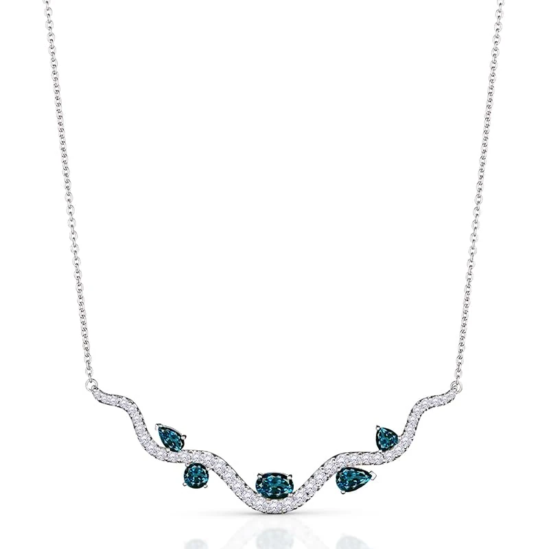 Hueb,18k Mirage White Gold Necklace With 0.69 Cts Vs-Gh Diamonds And Topaz,18"