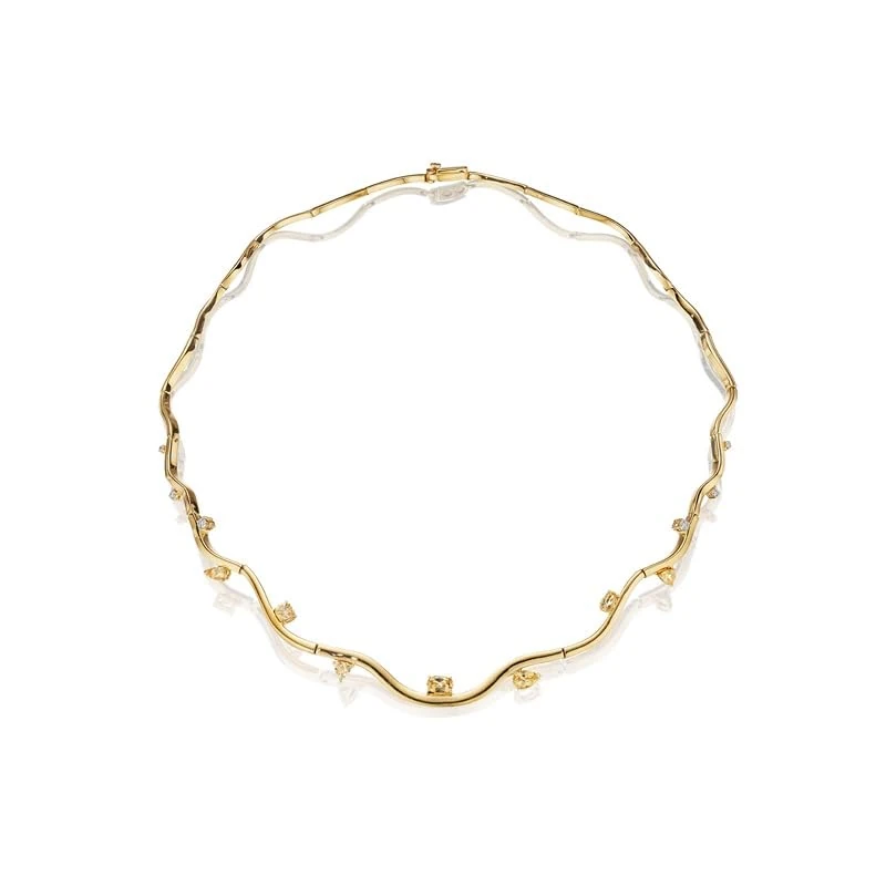 Hueb,18k Mirage Yellow Gold Necklace With 0.19 Cts Vs-Gh Diamonds And Sapphire,16"
