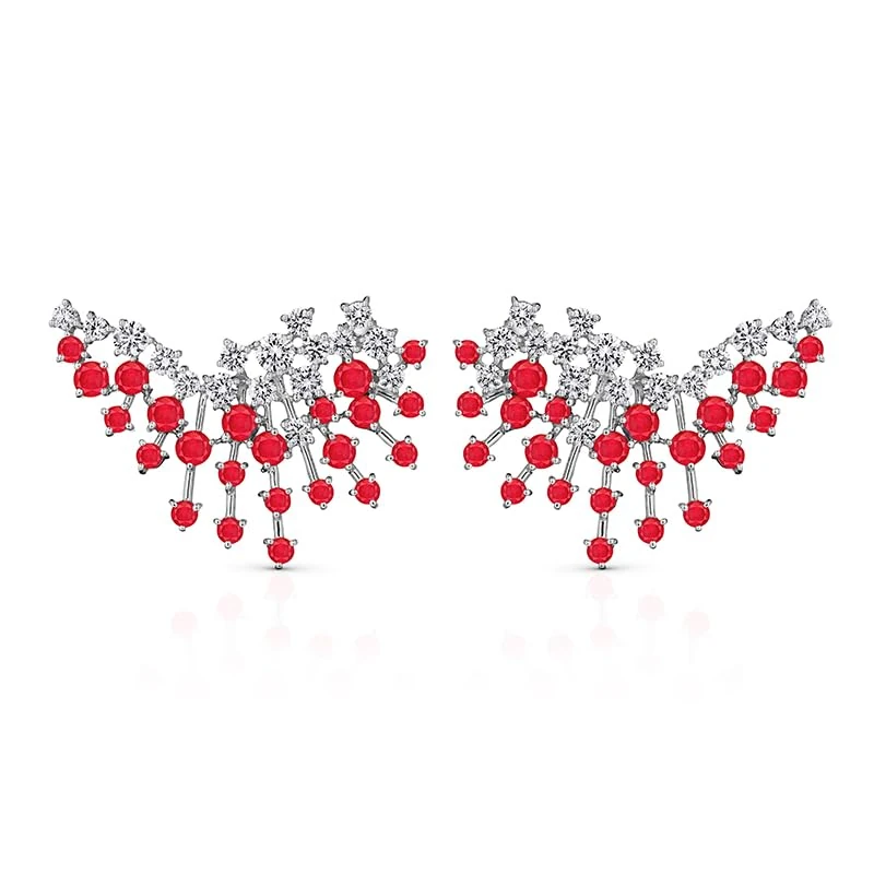 Hueb,18k Luminus White Gold Earring With 1.55 Cts Vs-Gh And Black Diamonds And Ruby,ONE SIZE