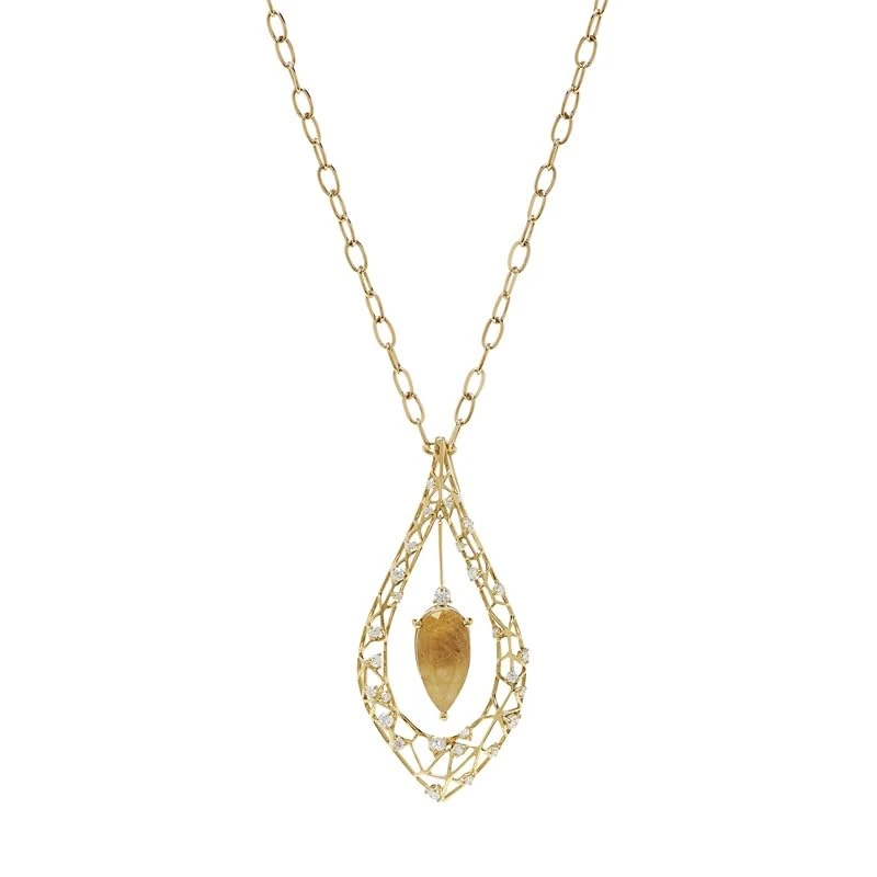 Hueb,18k Estelar Yellow Gold Necklace With 0.75 Cts Vs-Gh Diamonds And Quartz,18"
