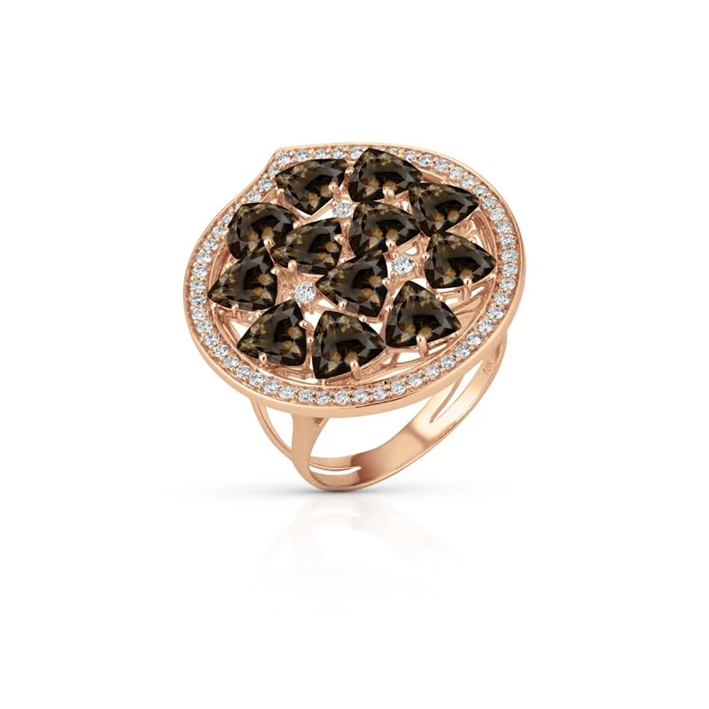 Hueb,18k Mirage Pink Gold Ring With 0.31 Cts Vs-Gh Diamonds And Quartz,7