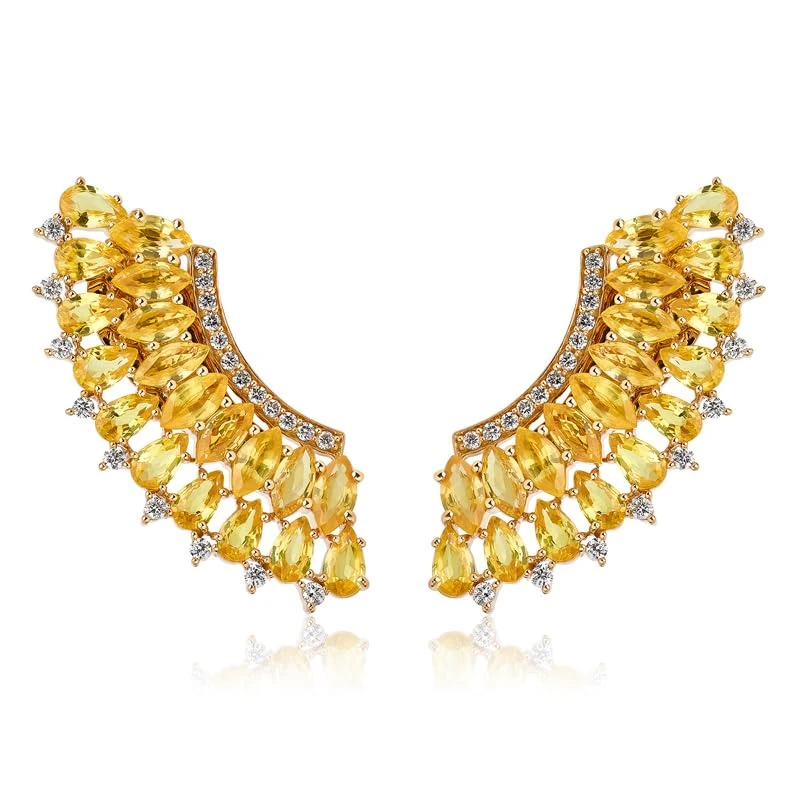 Hueb,18k Mirage Yellow Gold Earring With 0.43 Cts Vs-Gh Diamonds And Sapphire,ONE SIZE
