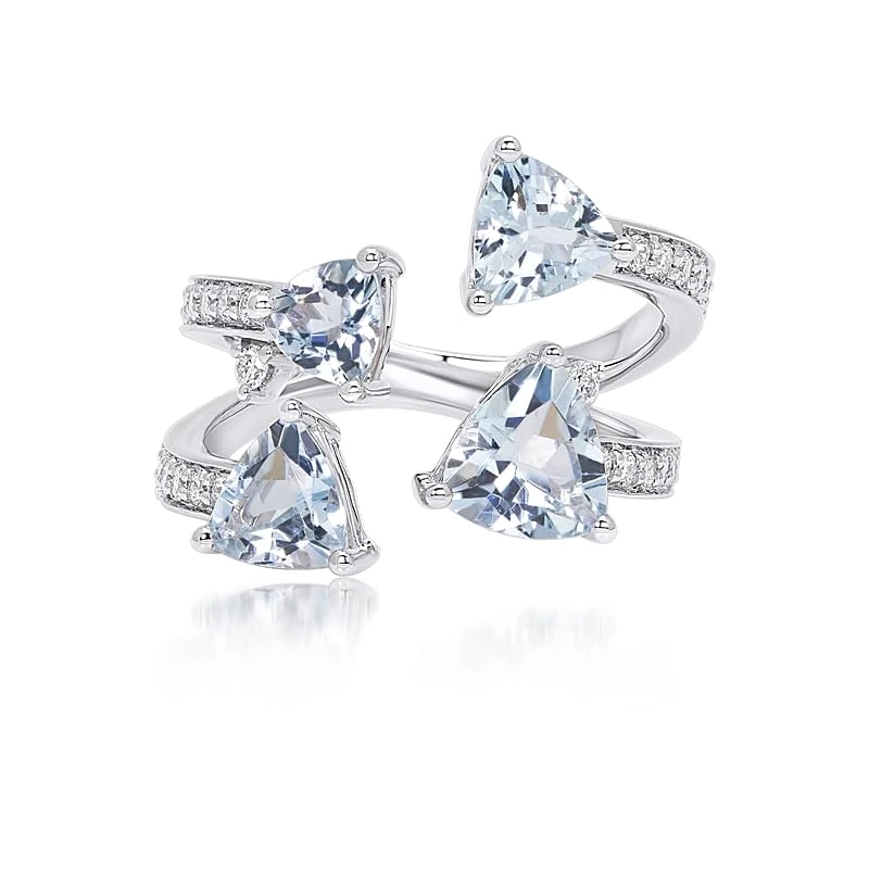 Hueb,18k Mirage White Gold Ring With 0.35 Cts Vs-Gh Diamonds And Aquamarine,7