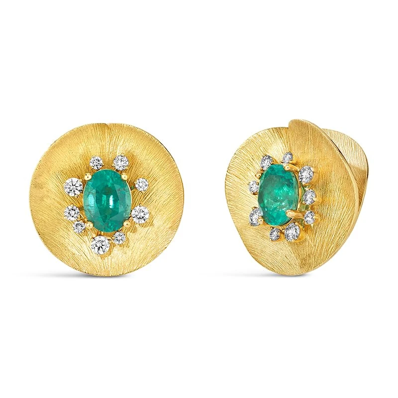 Hueb,18k Bahia Yellow Gold Earring With 0.80 Cts Vs-Gh Diamonds And Emerald,ONE SIZE