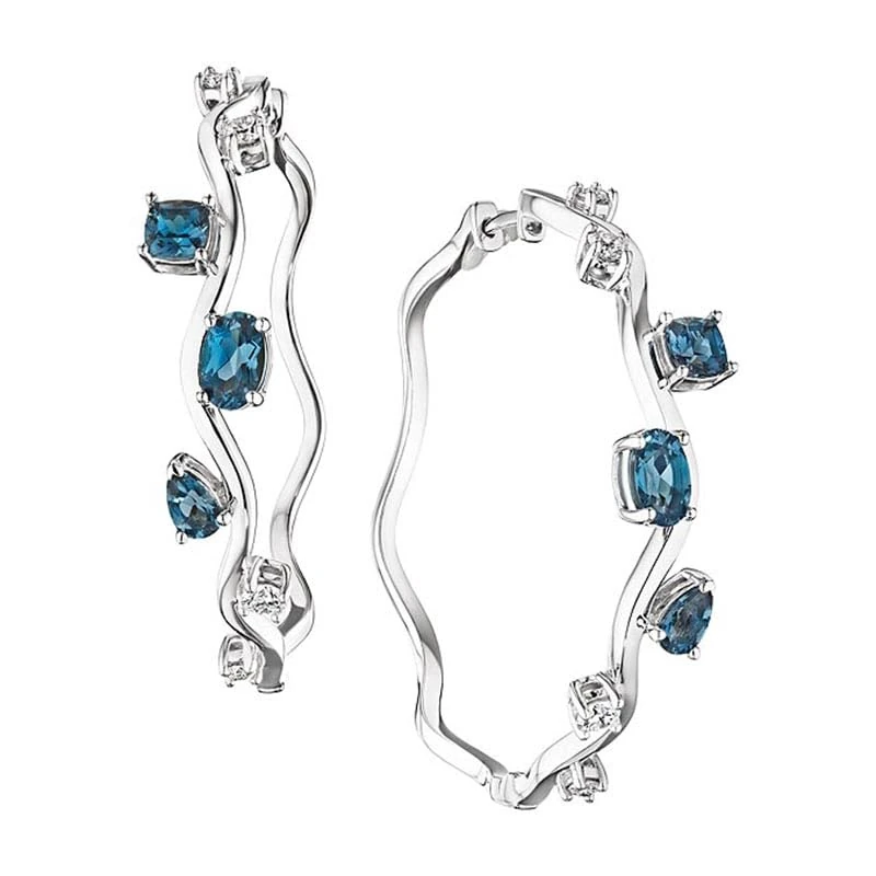 Hueb,18k Mirage White Gold Earring With 0.49 Cts Vs-Gh Diamonds And Topaz,ONE SIZE