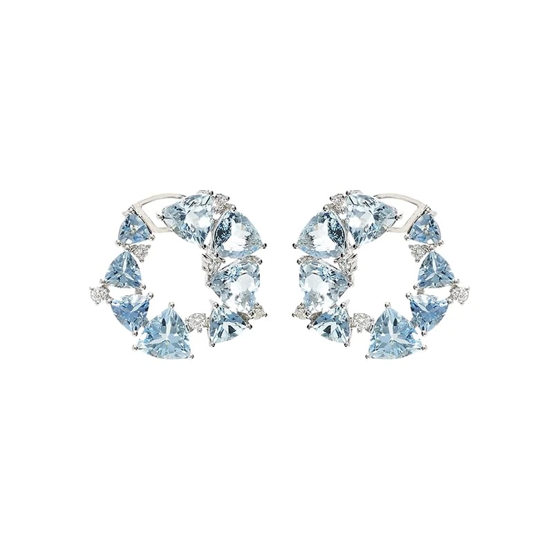 Hueb,18k Mirage White Gold Earring With 0.41 Cts Vs-Gh Diamonds And Aquamarine,ONE SIZE
