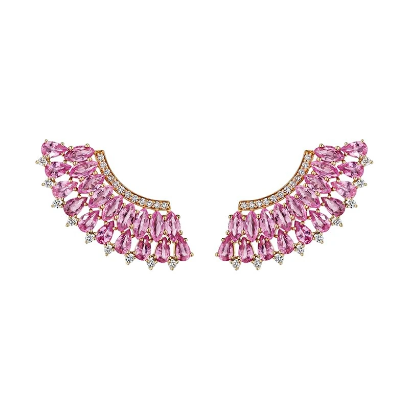 Hueb,18k Mirage Pink Gold Earring With 0.43 Cts Vs-Gh Diamonds And Sapphire,ONE SIZE