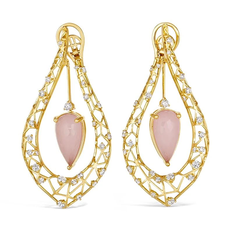 Hueb,18k Estelar Yellow Gold Earring With 1.42 Cts Vs-Gh Diamonds And Rose Quartz + Guava Quartz Doublet,ONE SIZE
