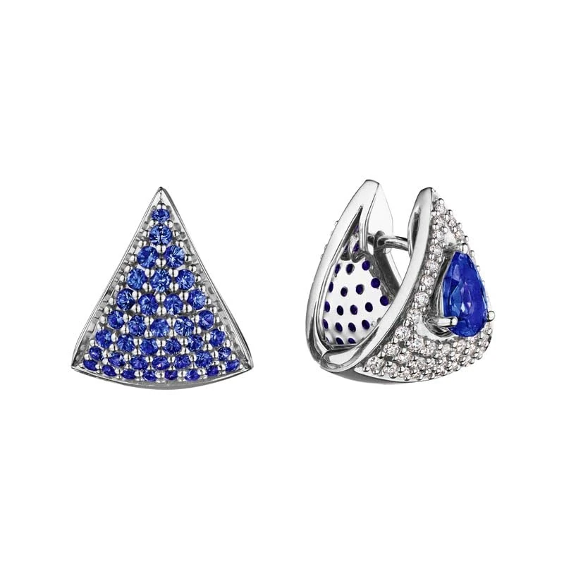 Hueb,18k Mirage White Gold Earring With 0.38 Cts Vs-Gh Diamonds And Sapphire,ONE SIZE