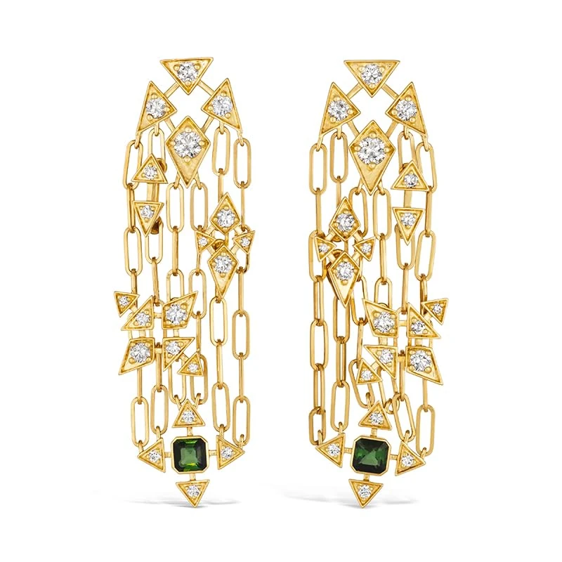 Hueb,18k Onsa Yellow Gold Earring With 1.51 Cts Vs-Gh Diamonds And Tourmaline,ONE SIZE