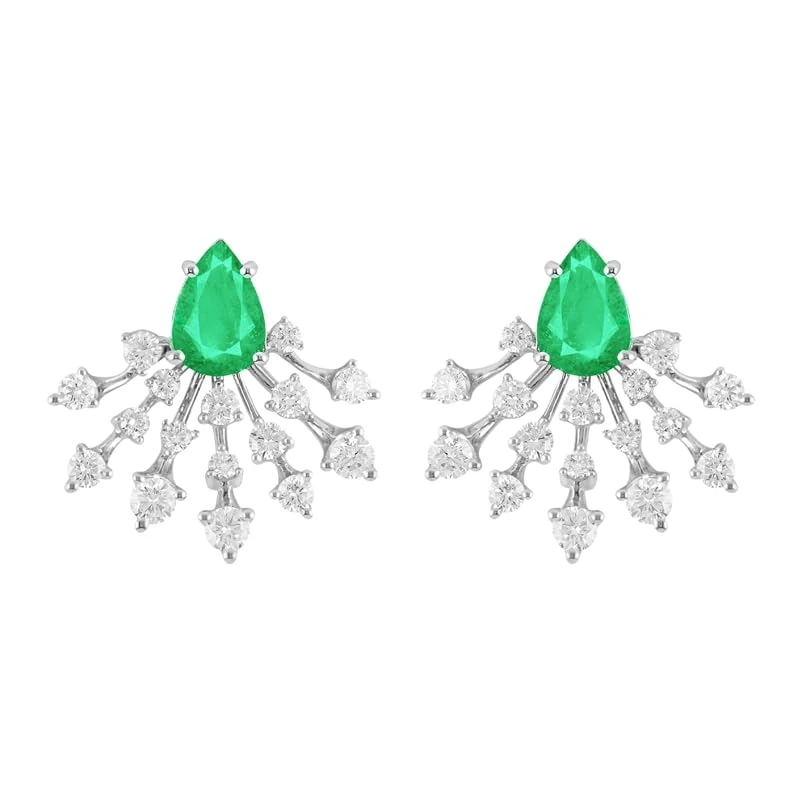 Hueb,18k Luminus White Gold Earring With 0.79 Cts Vs-Gh Diamonds And Emerald,ONE SIZE