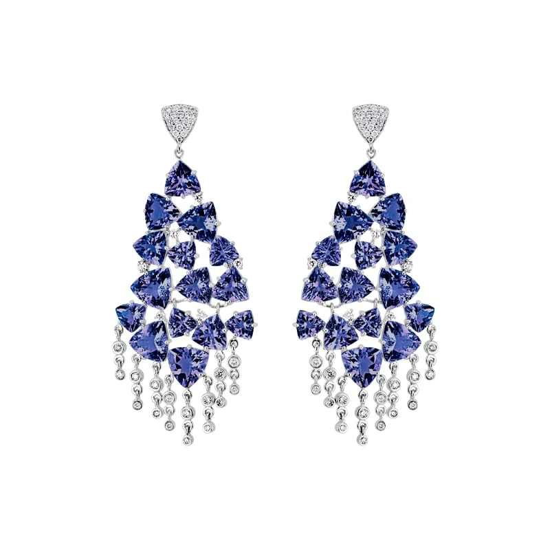 Hueb,18k Mirage White Gold Earring With 0.57 Cts Vs-Gh Diamonds And Tanzanite,ONE SIZE