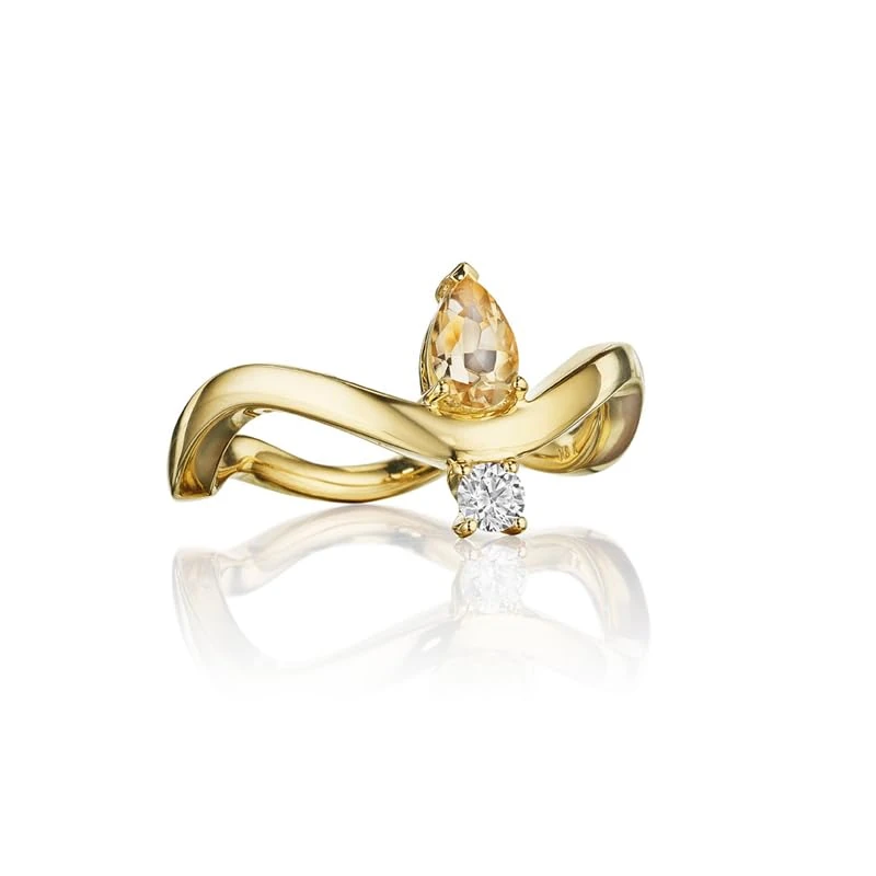 Hueb,18k Mirage Yellow Gold Ring With 0.13 Cts Vs-Gh Diamonds And Sapphire,7