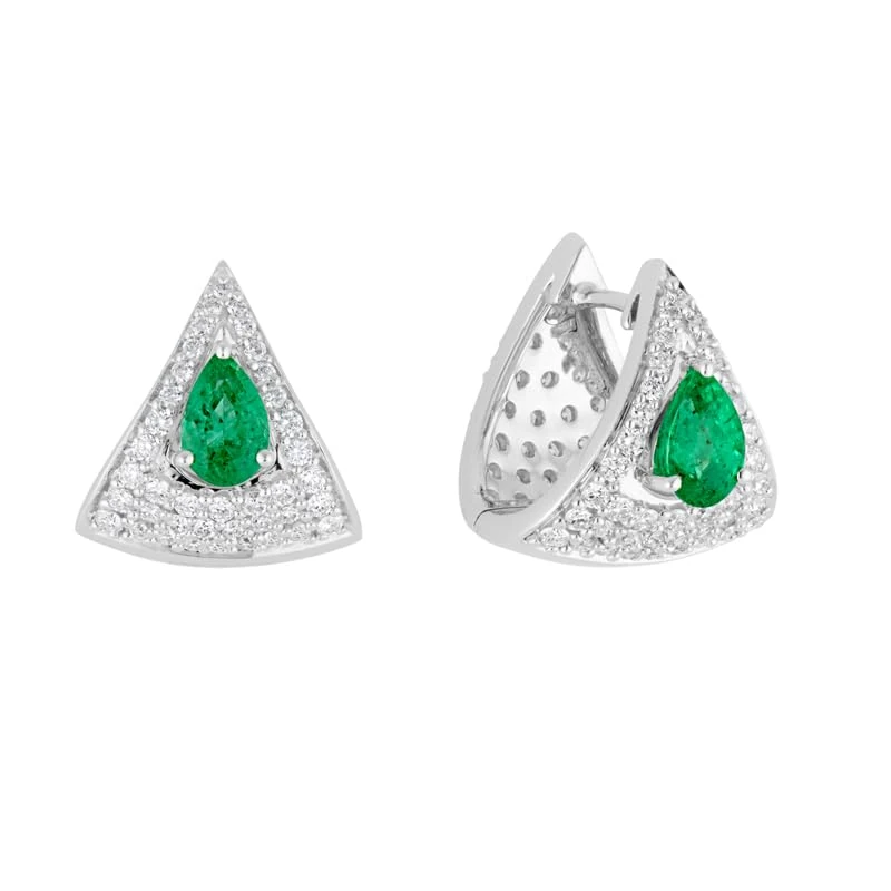 Hueb,18k Mirage White Gold Earring With 1.21 Cts Vs-Gh Diamonds And Emerald,ONE SIZE