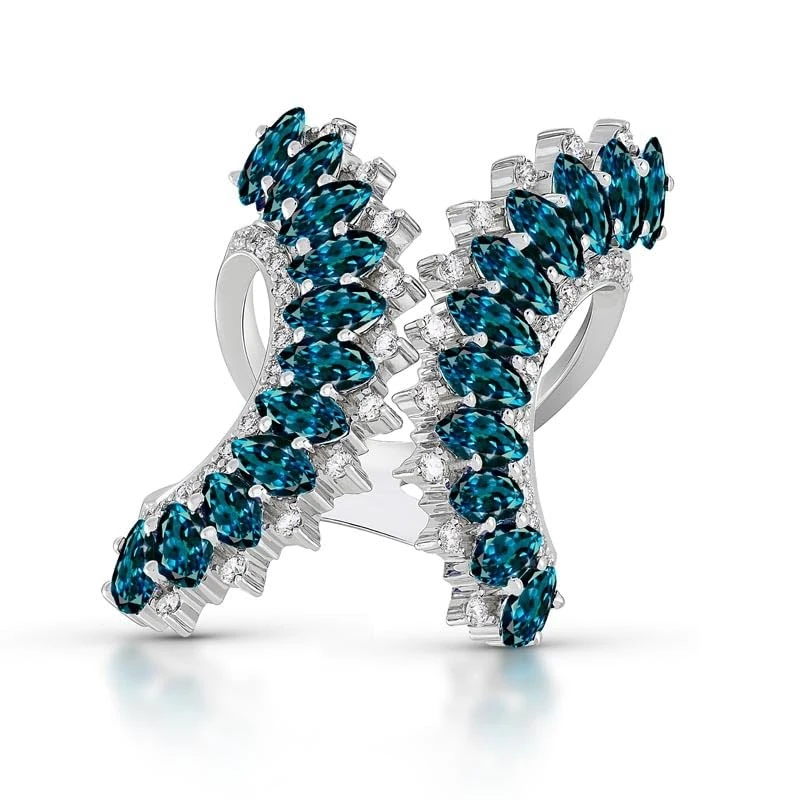 Hueb,18k Mirage White Gold Ring With 0.59 Cts Vs-Gh Diamonds And Topaz,7