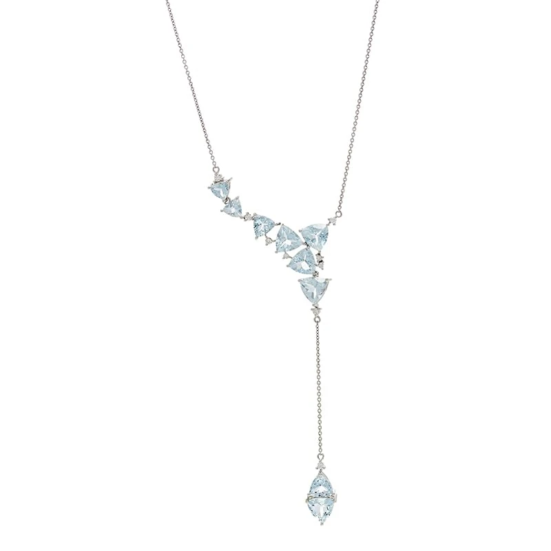 Hueb,18k Mirage White Gold Necklace With 0.19 Cts Vs-Gh Diamonds And Aquamarine,18"