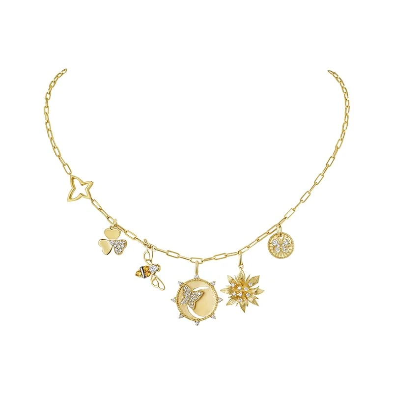 Hueb,18k Penka Yellow Gold And Black Rhodium Necklace With 0.59 Cts Vs-Gh Diamonds And Citrine,18"