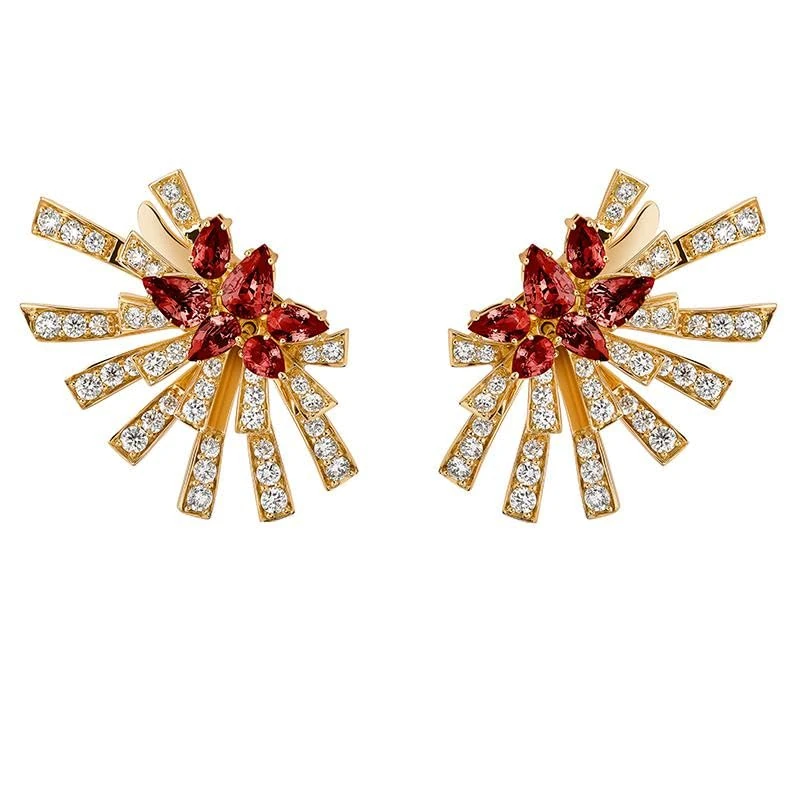 Hueb,18k Mirage Yellow Gold Earring With 1.37 Cts Vs-Gh Diamonds And Ruby,ONE SIZE