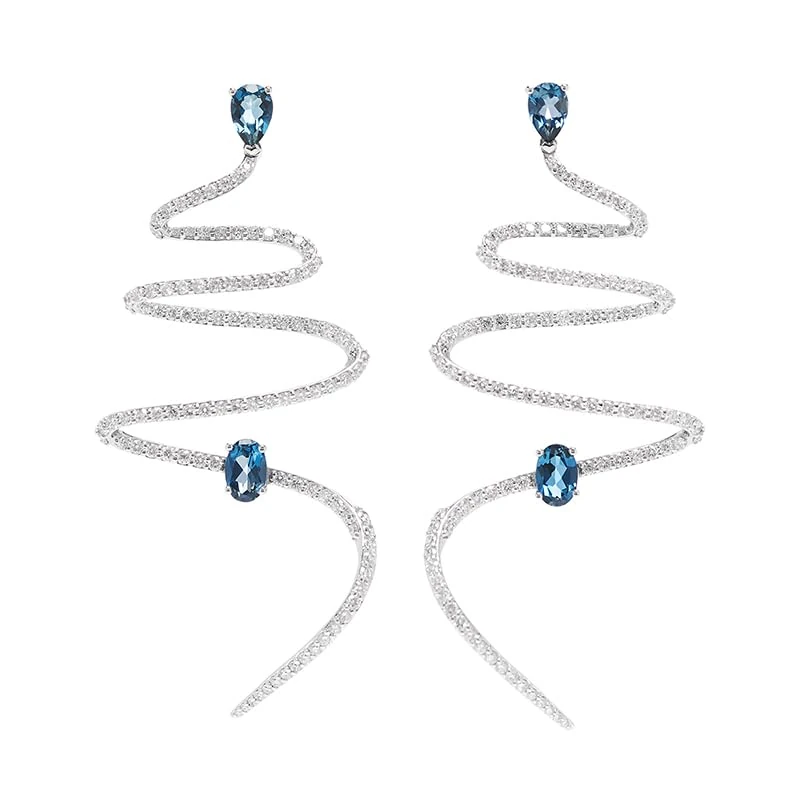 Hueb,18k Mirage White Gold Earring With 2.24 Cts Vs-Gh Diamonds And Topaz,ONE SIZE