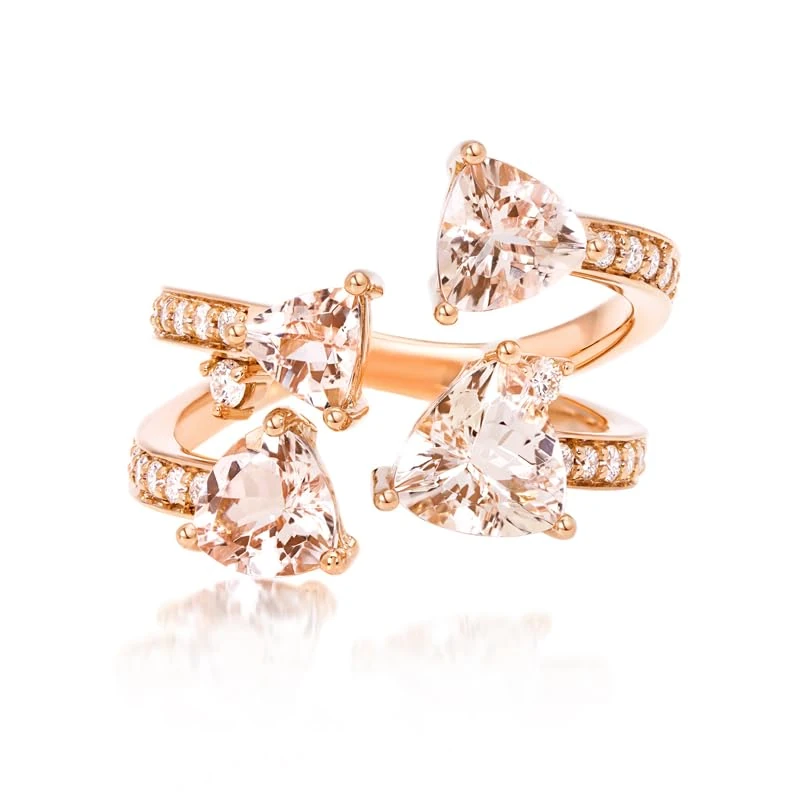 Hueb,18k Mirage Pink Gold Ring With 0.34 Cts Vs-Gh Diamonds And Morganite,7