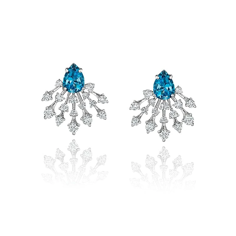 Hueb,18k Luminus White Gold Earring With 0.80 Cts Vs-Gh Diamonds And Topaz,ONE SIZE