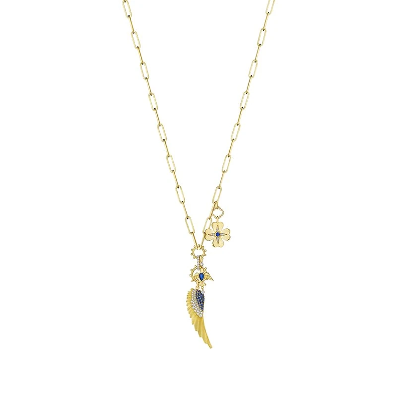 Hueb,18k Penka Yellow Gold Necklace With 0.47 Cts Vs-Gh Diamonds And Sapphire,18"