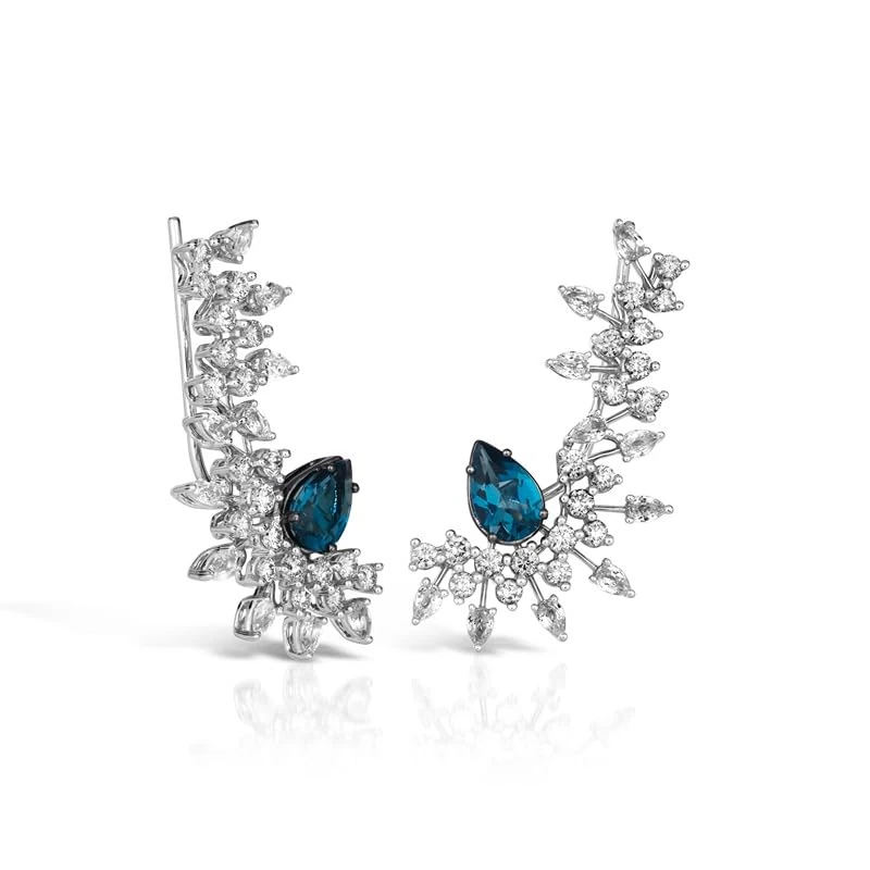 Hueb,18k Amazonia (cocar) White Gold And Black Rhodium Earring With 1.61 Cts Vs-Gh Diamonds And Sapphire And Topaz,ONE SIZE