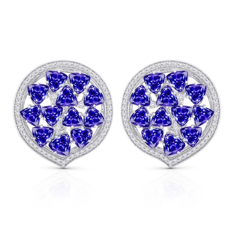 Hueb,18k Mirage White Gold Earring With 0.72 Cts Vs-Gh Diamonds And Tanzanite,ONE SIZE