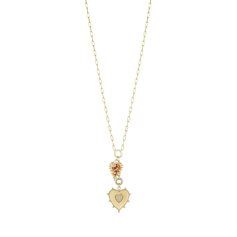 Hueb,18k Penka Yellow Gold Necklace With 0.65 Cts Vs-Gh Diamonds And Ruby,18"