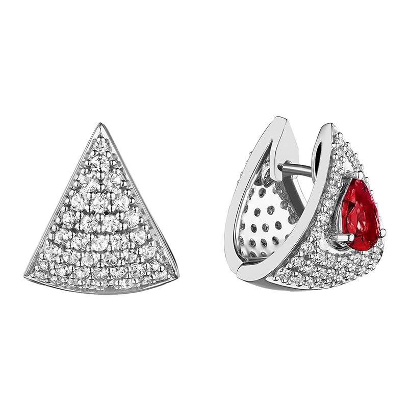 Hueb,18k Mirage White Gold Earring With 1.03 Cts Vs-Gh Diamonds And Ruby,ONE SIZE
