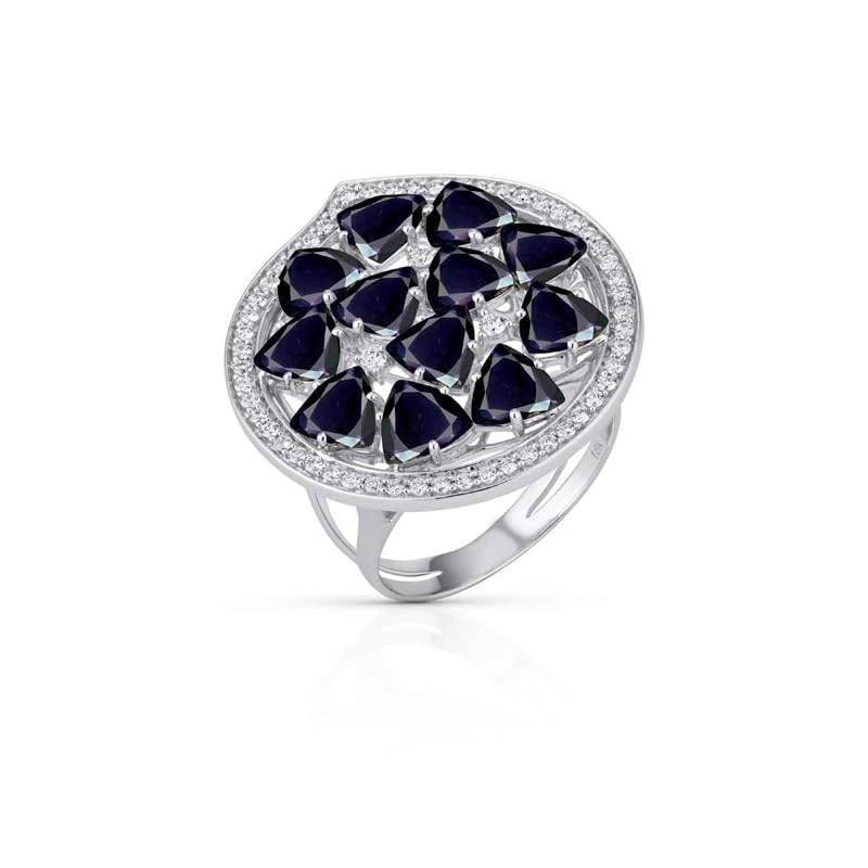 Hueb,18k Mirage White Gold Ring With 0.35 Cts Vs-Gh Diamonds And Iolite,7