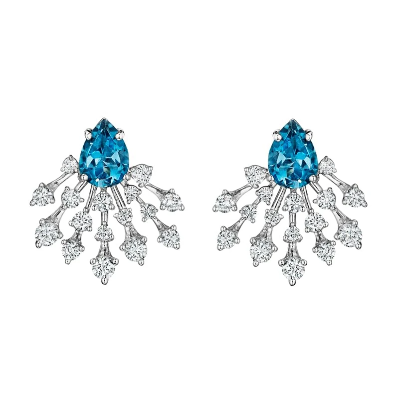 Hueb,18k Luminus White Gold Earring With 0.81 Cts Vs-Gh Diamonds And Topaz,ONE SIZE