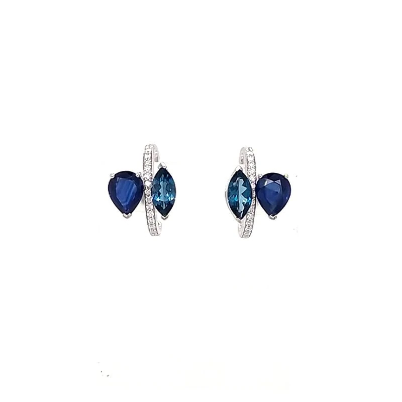Hueb,18k Amazonia (cocar) White Gold Earring With 0.35 Cts Vs-Gh Diamonds And Topaz And Sapphire,ONE SIZE