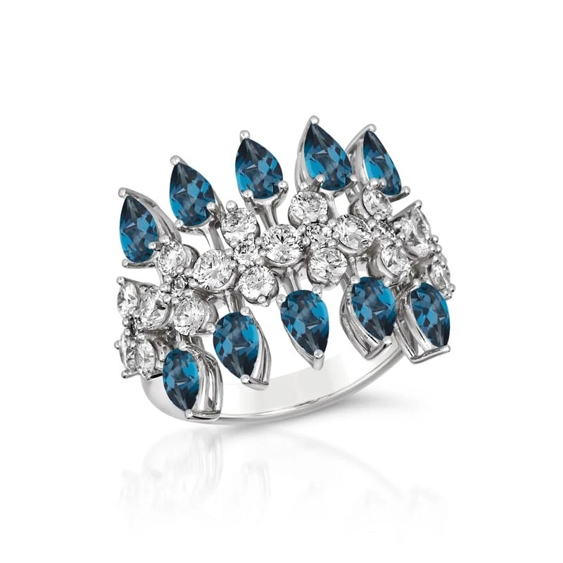Hueb,18k Amazonia (cocar) White Gold Ring With 1.47 Cts Vs-Gh Diamonds And Topaz,7