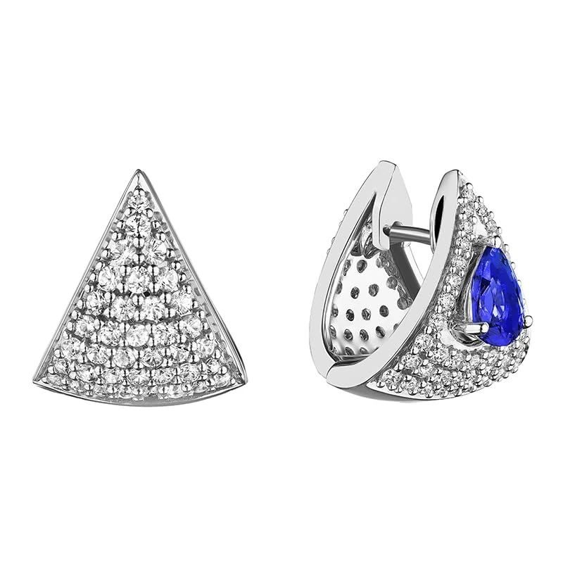 Hueb,18k Mirage White Gold Earring With 0.94 Cts Vs-Gh Diamonds And Tanzanite,ONE SIZE