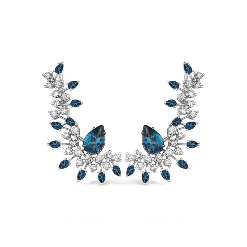 Hueb,18k Amazonia (cocar) White Gold Earring With 1.65 Cts Vs-Gh Diamonds And Topaz,ONE SIZE