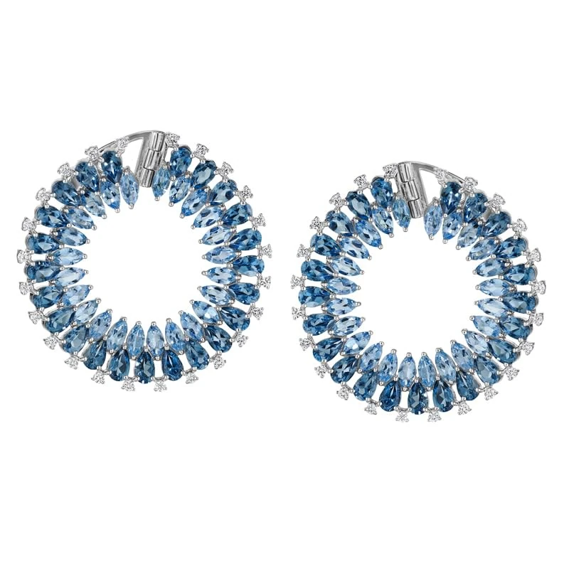 Hueb,18k Mirage White Gold Earring With 0.55 Cts Vs-Gh Diamonds And Aquamarine And Topaz,ONE SIZE