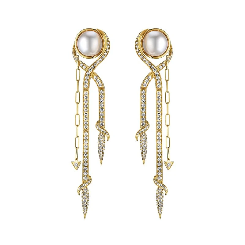 Hueb,18k Onsa Yellow Gold Earring With 3.82 Cts Vs-Gh Diamonds And Pearl,ONE SIZE