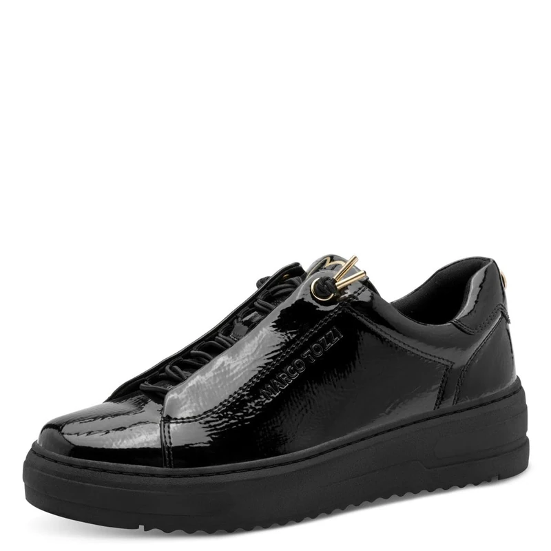 MARCO TOZZI Women's Flat Trainers with Interchangeable Footbed, Leisure, Black (Black Patent), 9 UK
