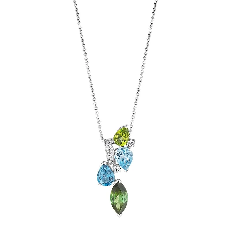 Hueb,18k Amazonia (cocar) White Gold Necklace With 0.22 Cts Vs-Gh Diamonds And Tourmaline And Topaz And Peridot,18"