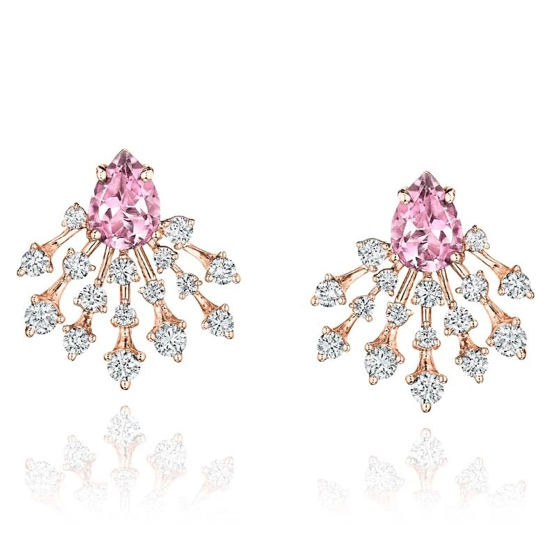 Hueb,18k Luminus Pink Gold Earring With 0.83 Cts Vs-Gh Diamonds And Quartz,ONE SIZE