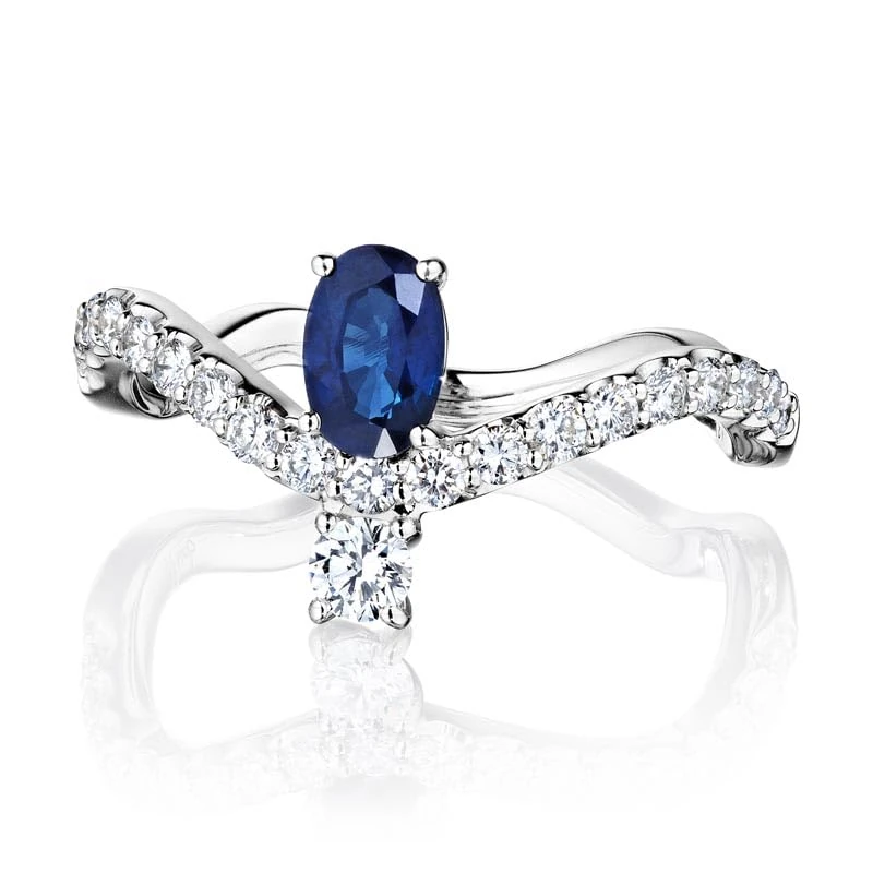 Hueb,18k Mirage White Gold Ring With 0.44 Cts Vs-Gh Diamonds And Sapphire,7