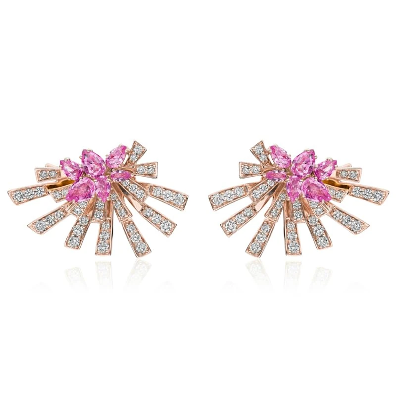 Hueb,18k Mirage Pink Gold Earring With 1.86 Cts Vs-Gh Diamonds And Sapphire,ONE SIZE