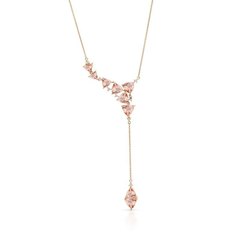 Hueb,18k Mirage Pink Gold Necklace With 0.19 Cts Vs-Gh Diamonds And Morganite,18"
