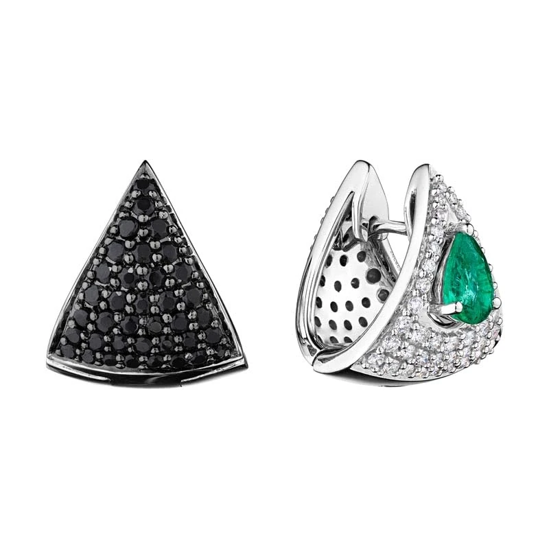 Hueb,18k Mirage White Gold Earring With 0.42 Cts Vs-Gh Diamonds And Emerald And Spinel,ONE SIZE