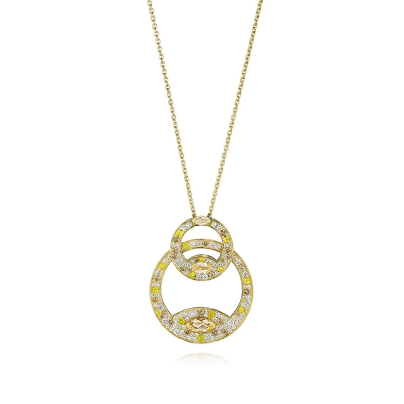 Hueb,18k Mirage Yellow Gold Necklace With 1.39 Cts Vs-Gh Diamonds And Morganite,18"