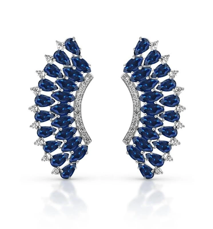 Hueb,18k Mirage White Gold Earring With 0.49 Cts Vs-Gh Diamonds And Sapphire,ONE SIZE