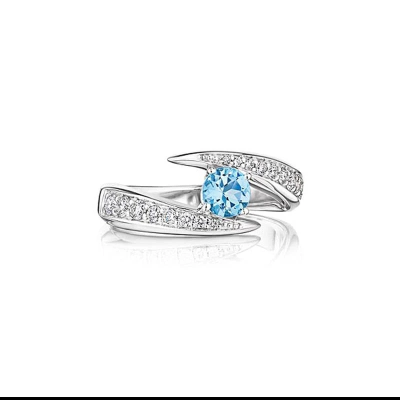 Hueb,18k Amazonia (cocar) White Gold Ring With 0.30 Cts Vs-Gh Diamonds And Aquamarine,7
